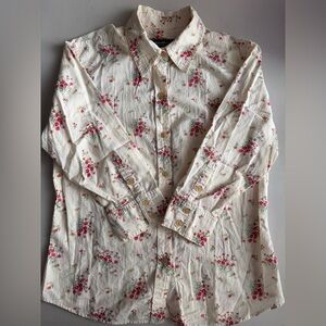 🩷💛🌺EDDIE BAUER Ecru Floral Print Shirt